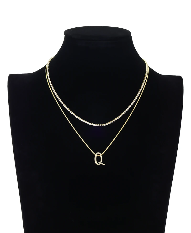 Unwritten Letter "Q" Initial Snake Chain Cubic Zirconia Chain Necklace With Extender 2Pcs Set