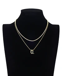 Unwritten Letter "Q" Initial Snake Chain Cubic Zirconia Chain Necklace With Extender 2Pcs Set