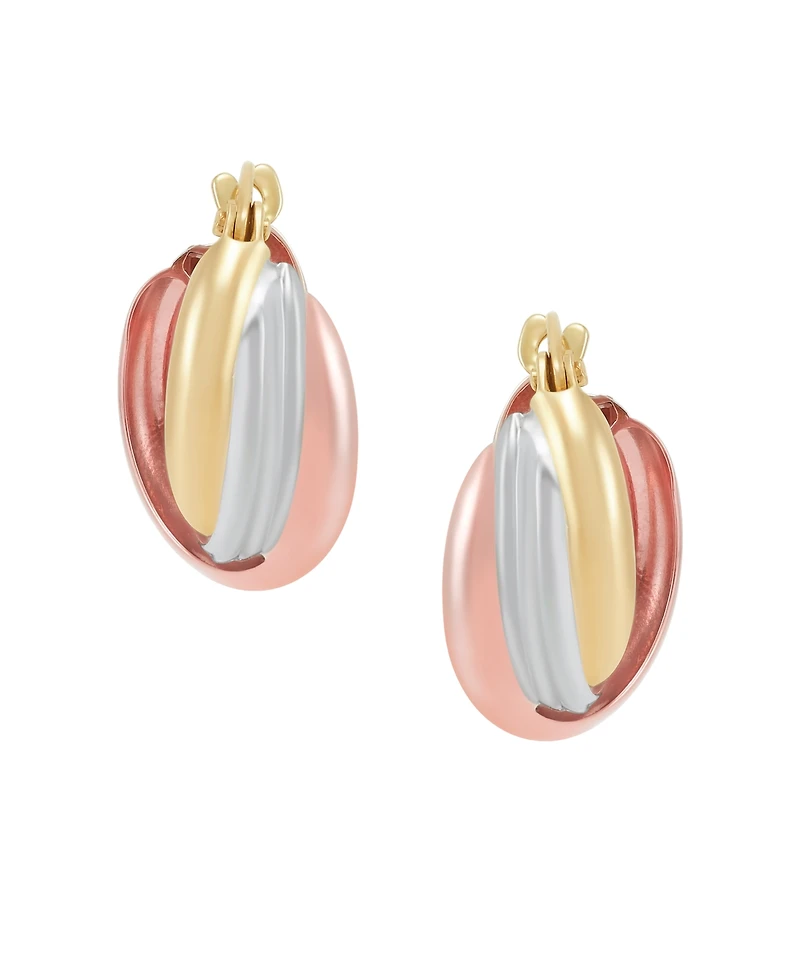 Macy's Small Oval Triple Crossover Tube Hoop Earrings in 10K Yellow, White and Rose Gold