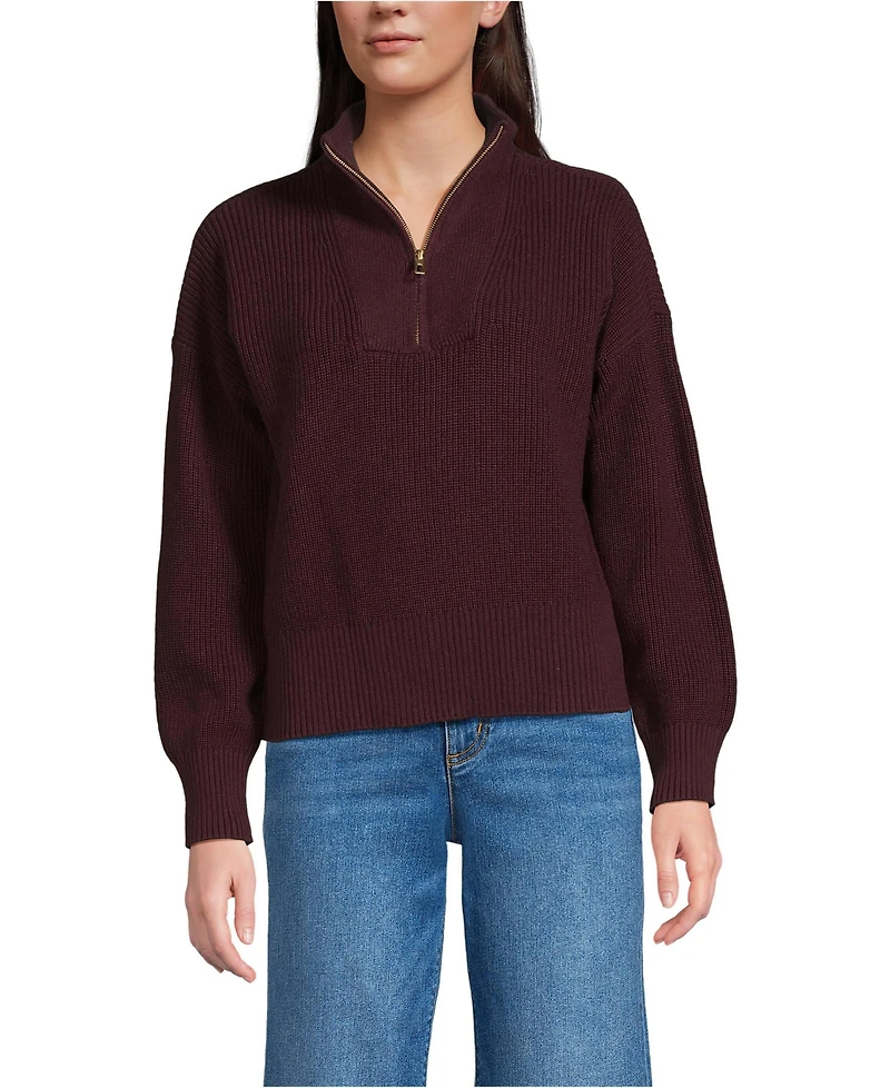 Lands' End Women's Drifter Shaker Wedge Quarter Zip Sweater