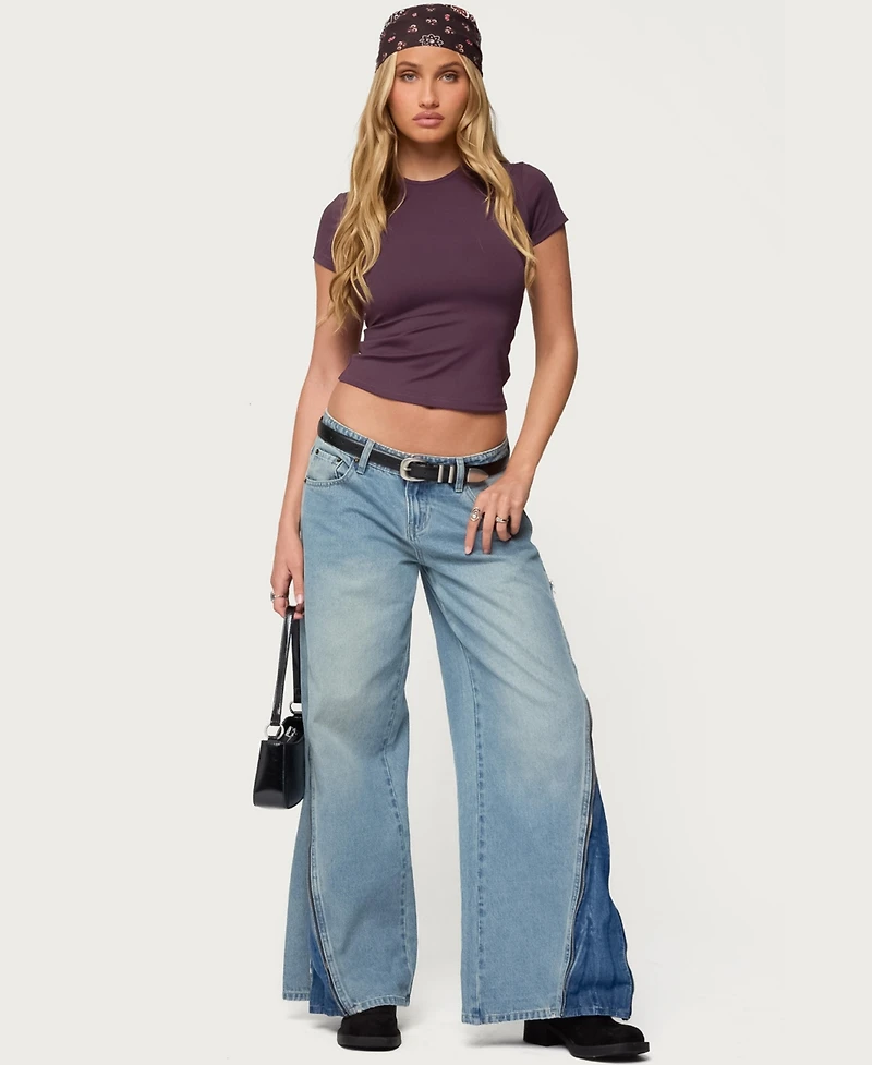 Edikted Women's Zippered Washed Wide Leg Jeans