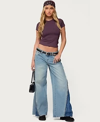 Edikted Women's Zippered Washed Wide Leg Jeans