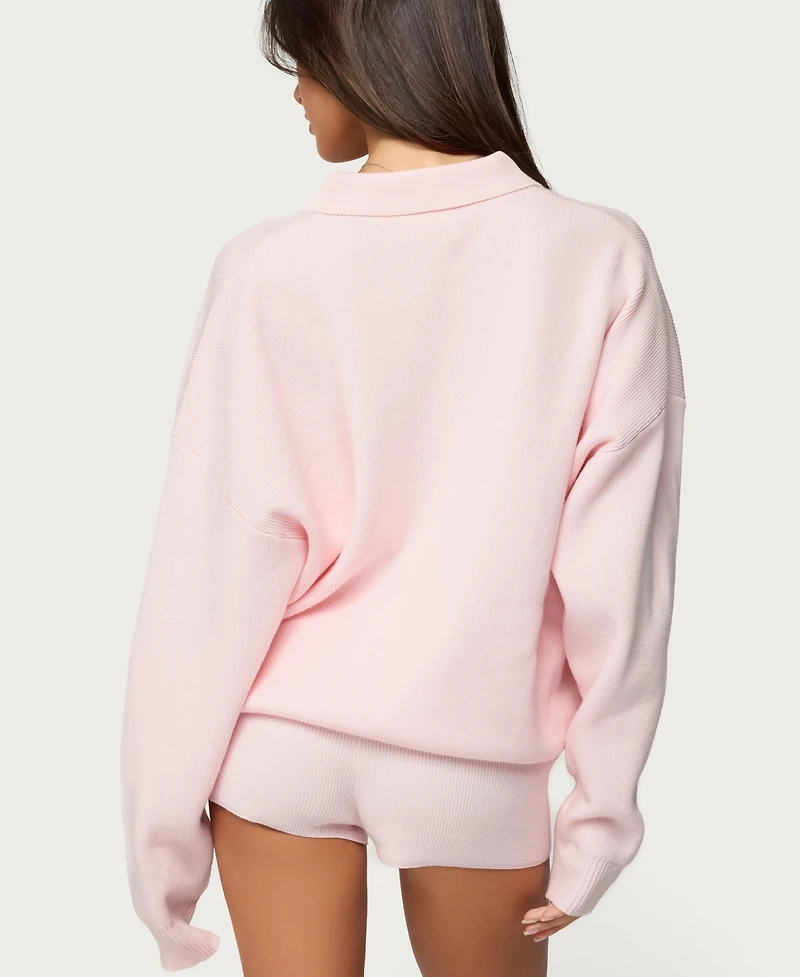 Edikted Women's Lorie Oversized Knit Polo Sweater