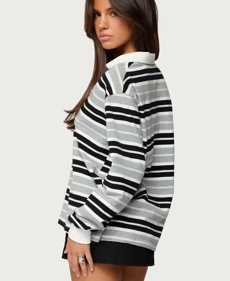 Edikted Women's Renya Striped Long Sleeve Polo Top