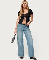 Edikted Women's Lacey Split Front Lace Up Top