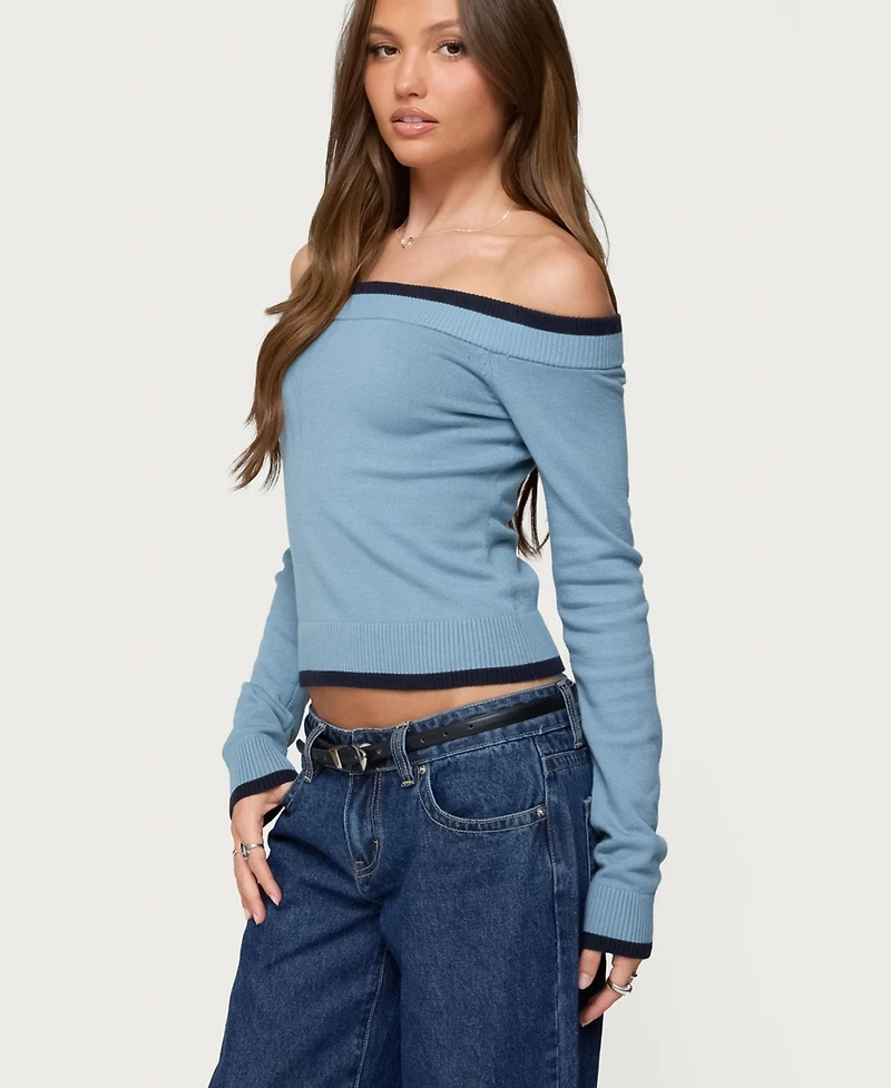Edikted Women's Kezzie Contrast Off Shoulder Knit Top