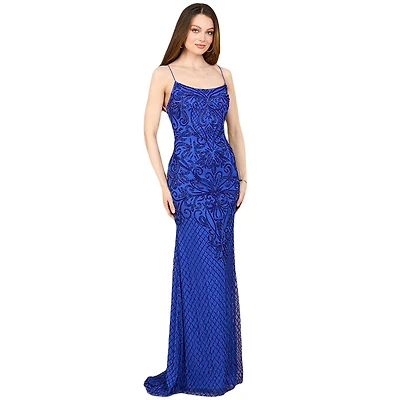 Lara Women's Lace Up Open Back Beaded Dress