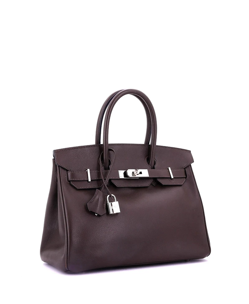 Pre-Owned Hermes Birkin Handbag Brown Epsom with Palladium Hardware