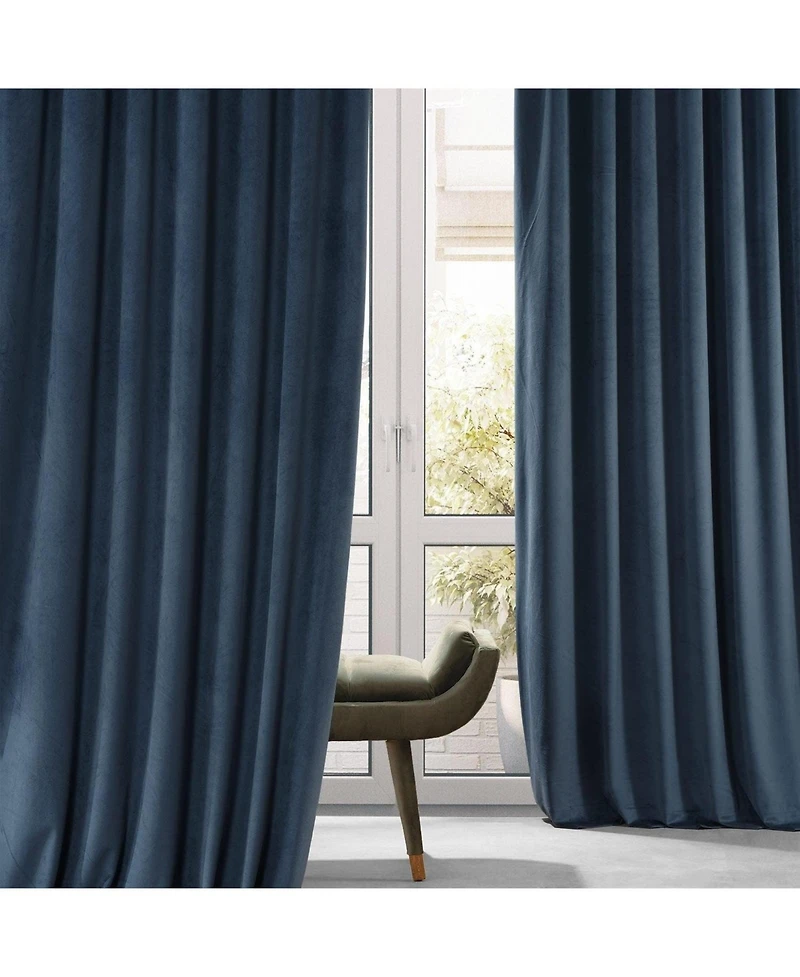 Half Price Drapes Varsity Blue Signature Plush Velvet Hotel Blackout Curtain
