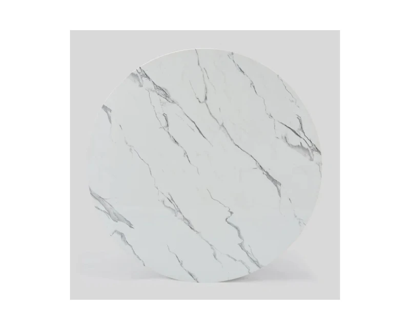 Morden Fort Modern Faux Marble Dining Set With 47" Round Table And 4 Boucle Armchairs Metal Base for Dining Room Kitchen