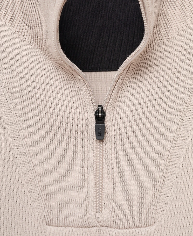 Mango Men's Breathable Zip-Neck Sweater