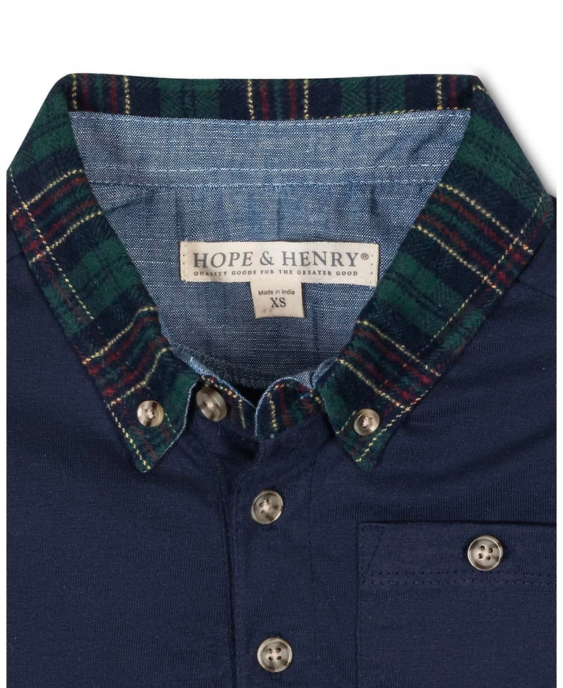 Hope & Henry Boys Organic Long Sleeve Polo Shirt with Woven Collar