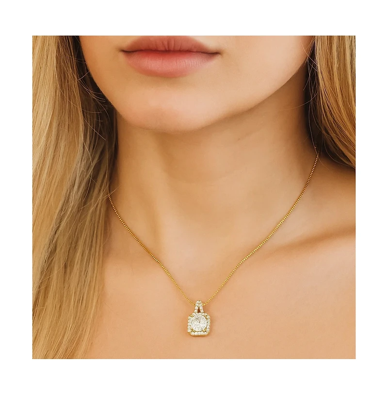 Elena Halo Pendant Necklace Gold & White Plated
