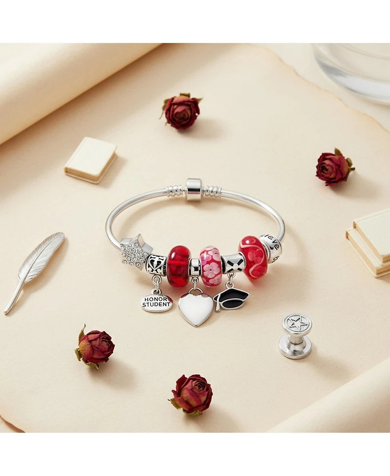 Bling Jewelry Cap Honor Student Luck Heart Bead Charms Bracelet 925 Sterling Silver
