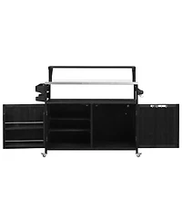 Streamdale Outdoor Kitchen Island, Wood Cabinet, Stainless Top, Rolling Grill Cart - Black