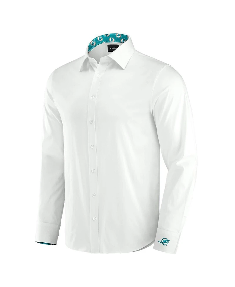 J. Palmer Men's White Miami Dolphins Man-In-Motion Long Sleeve Button-Up Dress Shirt
