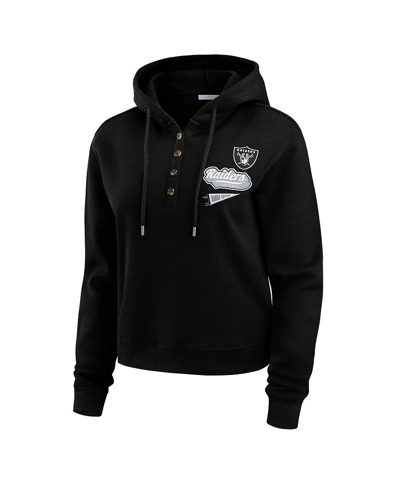 Wear by Erin Andrews Women's Black Las Vegas Raiders Plus Waffle Hoodie Pullover Top