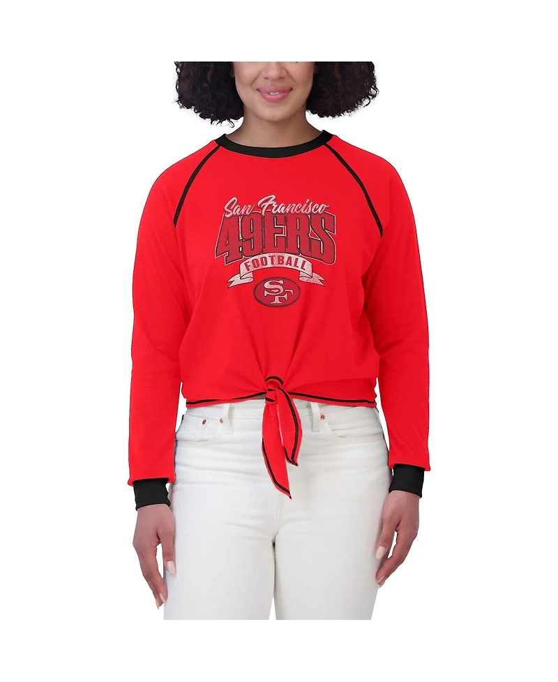Wear by Erin Andrews Women's Scarlet/Black San Francisco 49ers Tie-Front Long Sleeve Top