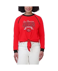 Wear by Erin Andrews Women's Scarlet/Black San Francisco 49ers Tie-Front Long Sleeve Top