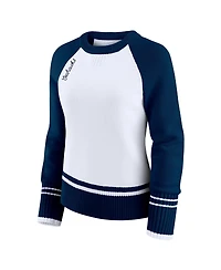 Wear by Erin Andrews Women's White/College Navy Seattle Seahawks Color Block Raglan Sweater