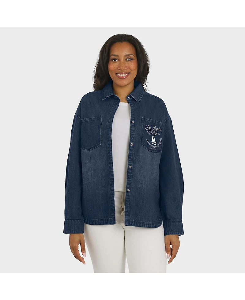 Wear by Erin Andrews Women's Denim Los Angeles Dodgers Washed Oversized Full-Snap Shacket