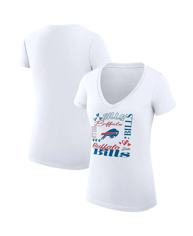 G-iii 4Her by Carl Banks Women's White Buffalo Bills Super-Slim Fit Lightweight Collage Team V-Neck T-Shirt