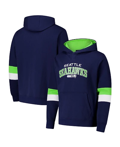 G-iii Sports by Carl Banks Men's College Navy/Neon Green Seattle Seahawks Adaptive Faceoff Pullover Hoodie