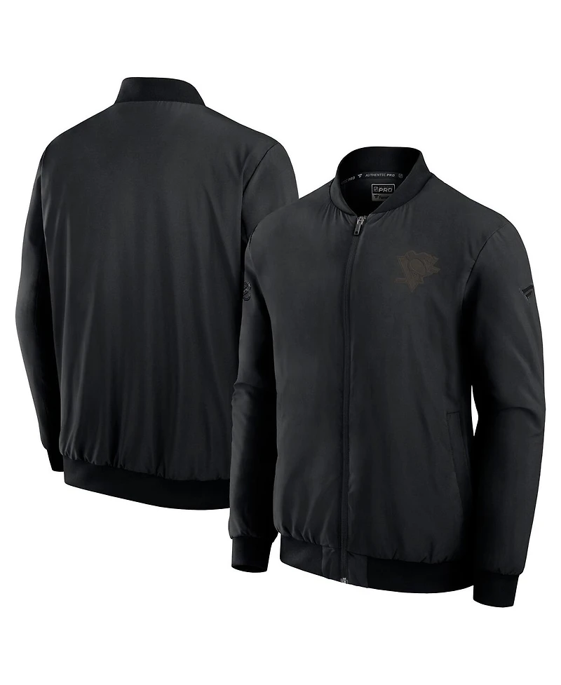 Fanatics Men's Black Pittsburgh Penguins Authentic Pro Road Lightweight Full-Zip Bomber Jacket