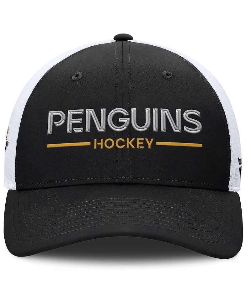 Fanatics Men's Black/White Pittsburgh Penguins Authentic Pro Rink Lockup Adjustable Trucker Hat