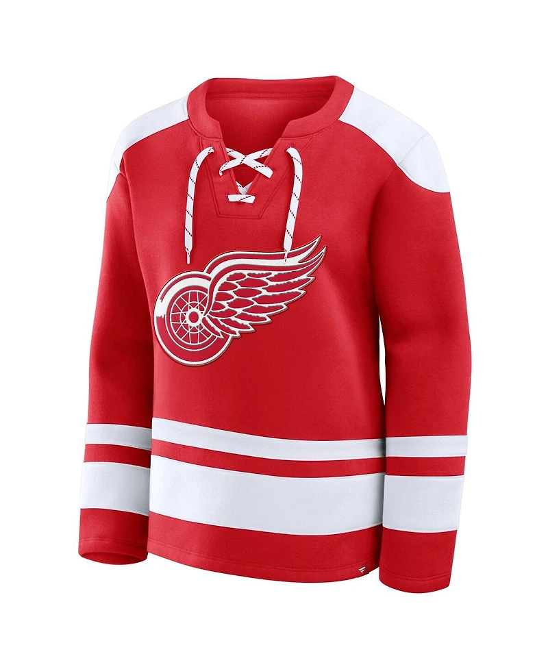 Fanatics Women's Red Detroit Wings Icing Long Sleeve Lace Up Sweatshirt