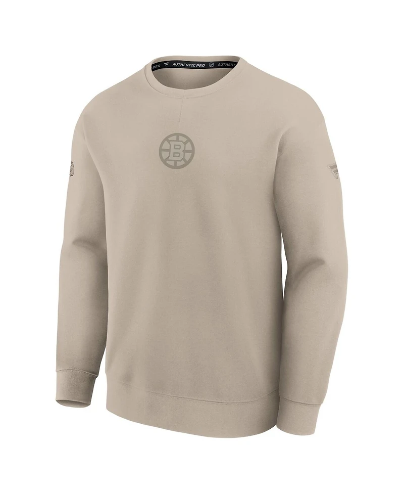 Fanatics Men's Tan Boston Bruins Authentic Pro Road Tri-Blend Sweatshirt