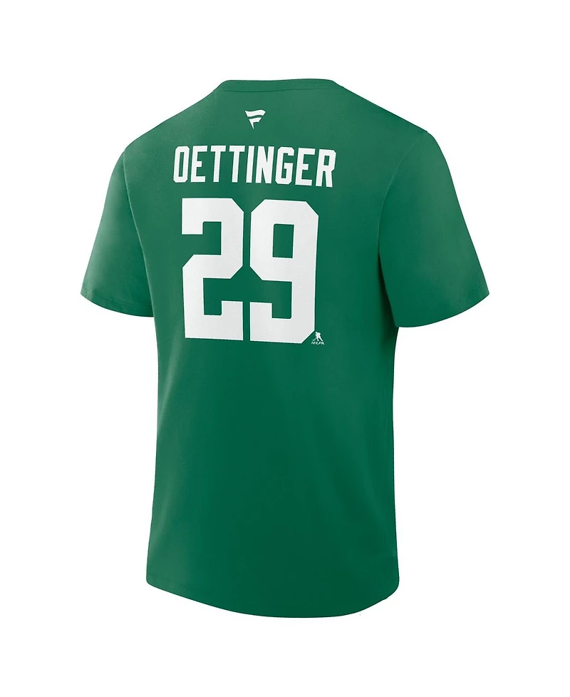 Fanatics Men's Jake Oettinger Kelly Green Dallas Stars Authentic Stack Name Number T-Shirt