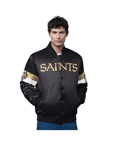 Starter Men's Black New Orleans Saints Triple Option Satin Varsity Full-Snap Jacket