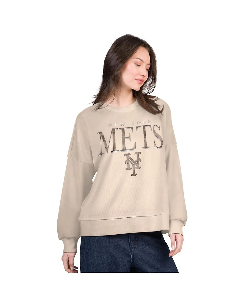 G-iii 4Her by Carl Banks Women's Sand New York Mets Oversized Vet Ii Sweatshirt