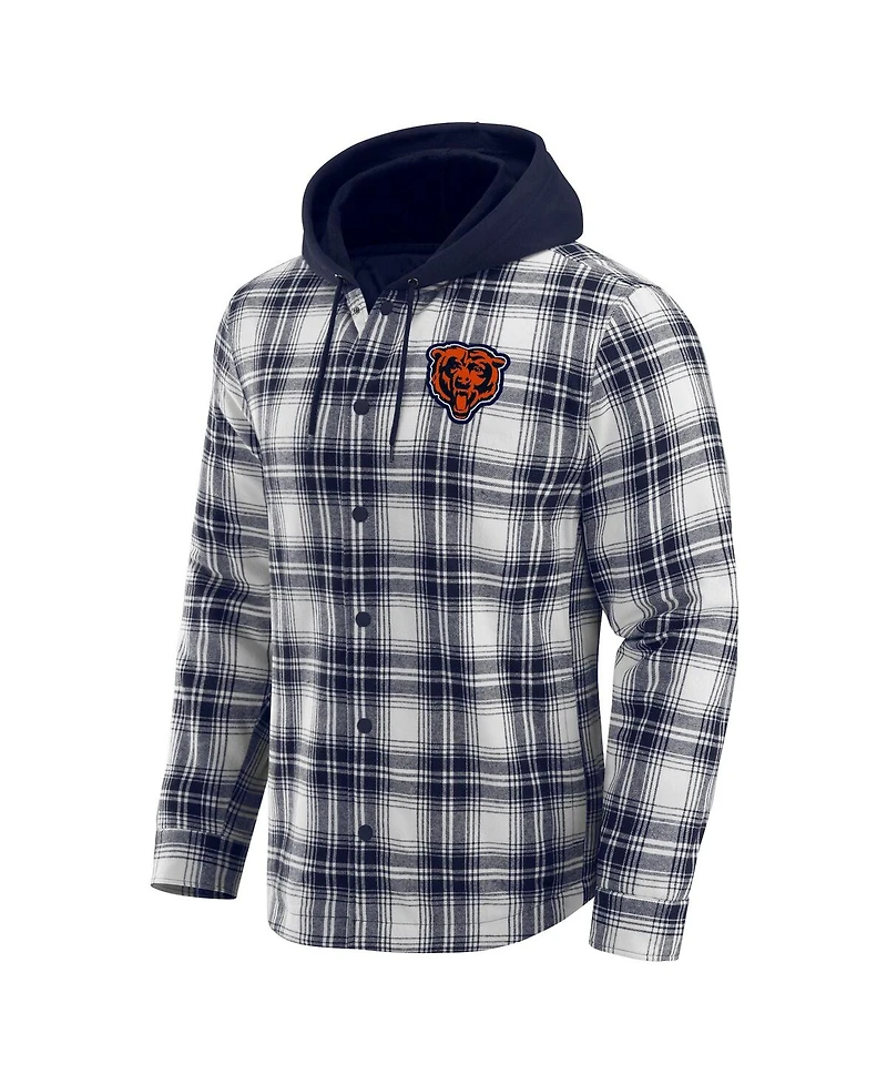 Fanatics Men's Nfl x Darius Rucker Collection by Navy Chicago Bears Plaid Flannel Quilted Full-Snap Shacket
