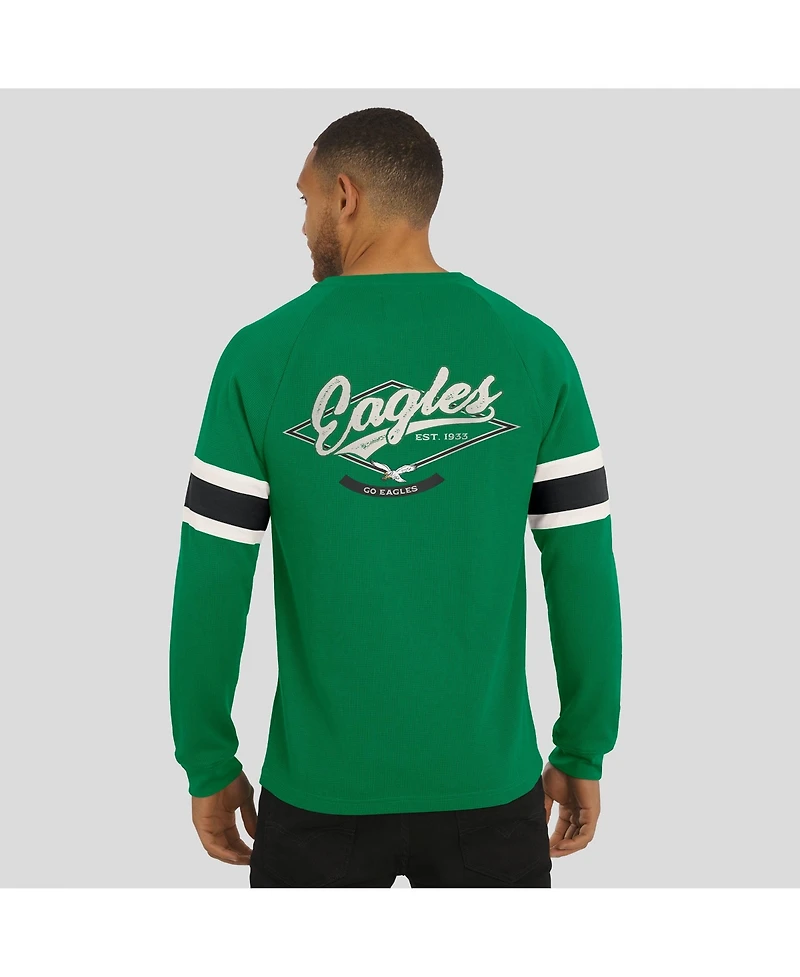 Fanatics Men's Darius Rucker Collection by Kelly Green Philadelphia Eagles Waffle-Knit Raglan Long Sleeve Henley T-Shirt