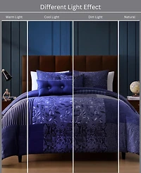 Bebejan Blue Denim Patchwork Bedding 100% Cotton Sateen 5 Piece King Size Reversible Comforter Set