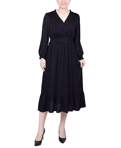Ny Collection Petite Long Sleeve Surplice Neck Dress