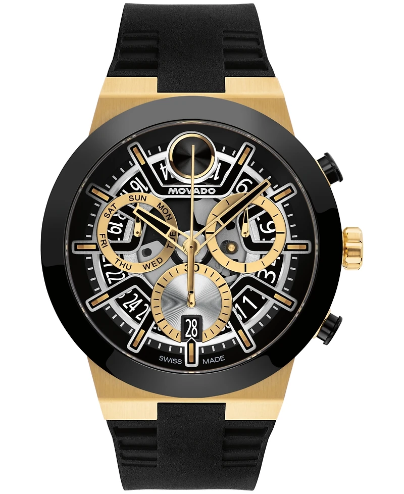 Movado Men's Bold Fusion Swiss Quartz Chrono Black Silicone Watch, 44.50mm