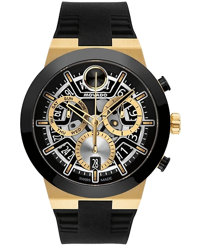 Movado Men's Bold Fusion Swiss Quartz Chrono Black Silicone Watch, 44.50mm