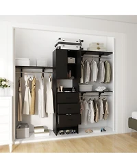 Aheaplus 96'' Closet Organizer System with 3 Wood Drawers, Shelving Towers & Hanging Rods, 8FT Doors