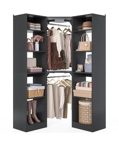 Aheaplus 40'' Large Corner Closet Organizer System with 12 Shelves, 6 Tier Walk-in 2 Hanging Rods