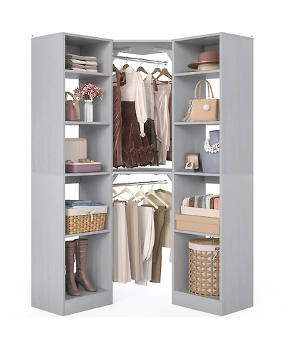 Aheaplus 40'' Large Corner Closet Organizer System with 12 Shelves, 6 Tier Walk-in 2 Hanging Rods