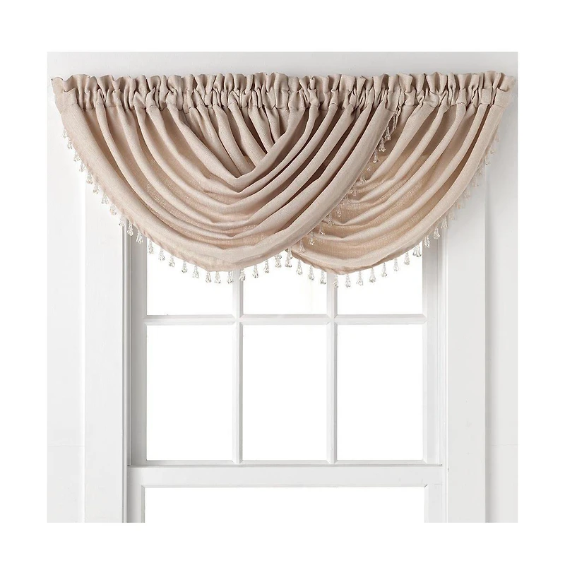 GoodGram 2-Pack: Beaded Emerald Crepe Waterfall Valances - 44 in. W x 37 L, Pumpkin Spice/Terracotta