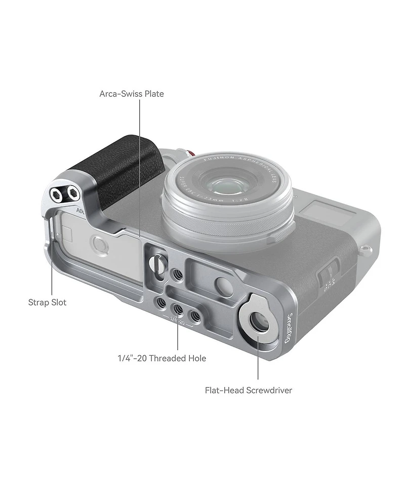 SmallRig L-Shape Mount Plate with Silicone Handle for Fujifilm X100VI and X100V Camera, Silver