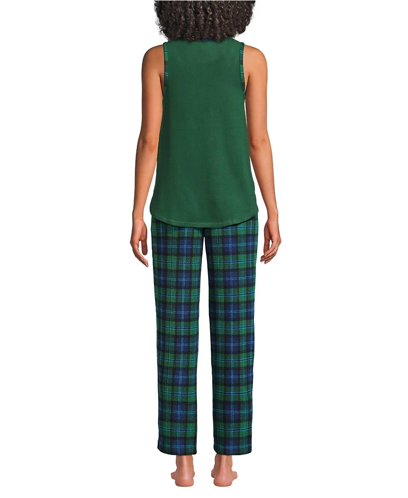Lands' End Women's Tall Brushed Cozy Waffle Jersey 3 Piece Pajama Set - Tank Top Pant and Robe