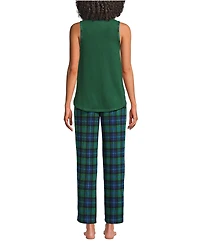Lands' End Women's Tall Brushed Cozy Waffle Jersey 3 Piece Pajama Set - Tank Top Pant and Robe