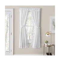 Ellis Home Classic Narrow Ruffle 2-Piece White Color Rod Pocket Curtain Panel
