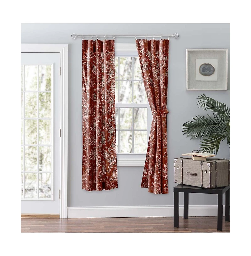 Ellis Curtain Lexington Leaf Pattern on Colored Ground Curtain Pair with Ties Brick