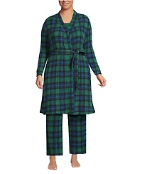 Lands' End Plus Brushed Cozy Waffle Jersey 3 Piece Pajama Set - Tank Top Pant and Robe